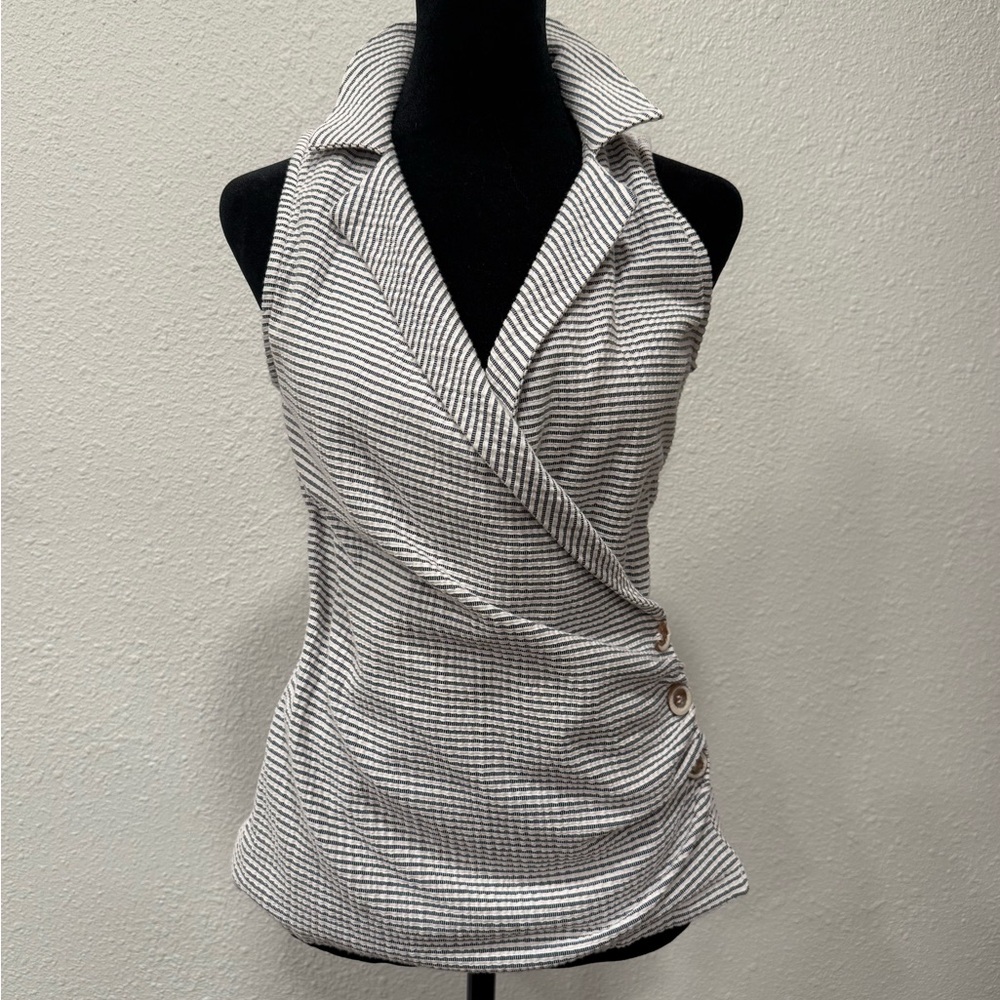 Anthropologie Black and White Checkered Wrap Blouse